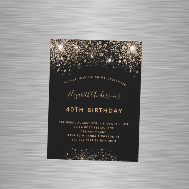 Birthday black gold glitter magnet invitation (Creator Uploaded)