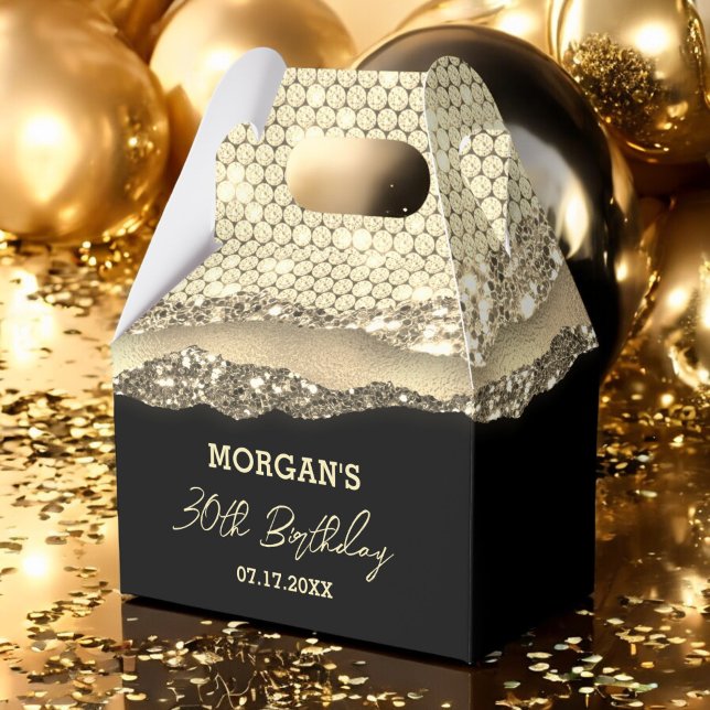 Birthday Black Gold Glitter Name Thank You Favour Box (Creator Uploaded)