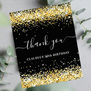 Birthday black gold glitter thank you budget flyer