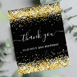 Birthday black gold glitter thank you budget flyer<br><div class="desc">Please note that this thank you note is on flyer paper and very thin. Envelopes are not included. For thicker cards (same design) please visit our store. A thank you note for a 50th (or any age) birthday. A black background colour, decorated with faux gold glitter. On front large hand...</div>
