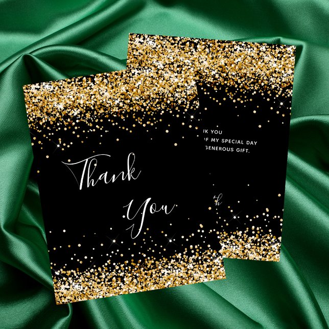 Birthday black gold glitter thank you card (Creator Uploaded)