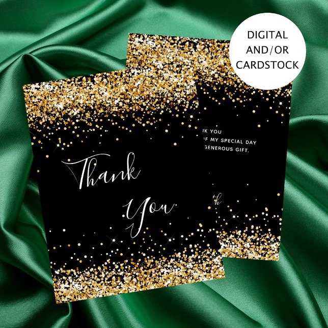 Birthday black gold glitter thank you card (Creator Uploaded)