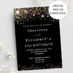 Birthday black gold glitter two persons friends invitation<br><div class="desc">A modern,  stylish and glamourous invitation for two women's 21st birthday party (or any age)  A black background decorated with dark faux gold sparkles. Personalise and add names and party details. 
An invitation for two persons celebrating together,  twins,  sisters or friends.</div>