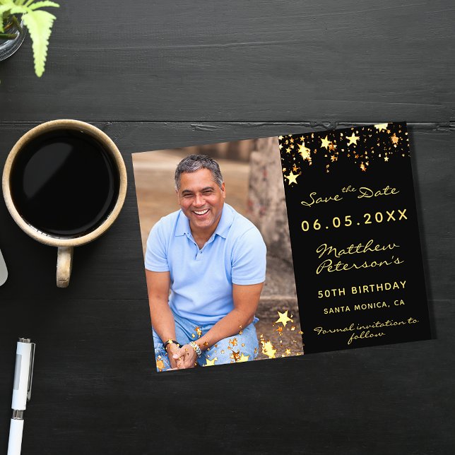 Birthday black gold photo budget Save the Date Flyer (Creator Uploaded)