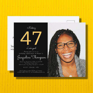 Birthday Black Gold Photo Invitation Postcard