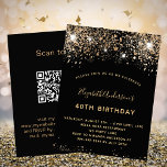 Birthday black gold QR code RSVP budget Invitation Flyer<br><div class="desc">Please note that this invitation is on flyer paper and very thin. Envelopes are not included. For thicker invitations (same design) please visit our store. A modern, stylish and glamourous invitation for a 40th (or any age) birthday party. A black background decorated with faux glitter and sparkle. The name is...</div>
