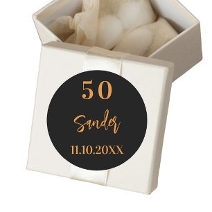 Birthday black gold script minimalist classic round sticker