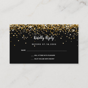 Birthday black gold sparkles party Rhttps://heSVP  Enclosure Card