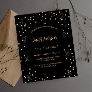 Birthday black gold stars years budget invitation