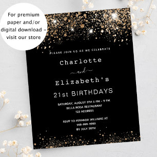 Birthday black gold two friends budget invitation