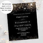 Birthday black gold two friends budget invitation flyer<br><div class="desc">Please note that this invitation is on flyer paper and very thin. Envelopes are not included. For thicker invitations (same design) please visit our store. A modern, stylish and glamourous invitation for two women's 21st birthday party (or any age) A black background decorated with dark faux gold sparkles. Personalise and...</div>