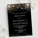 Birthday black gold two persons friends luxury invitation<br><div class="desc">A modern,  stylish and glamourous invitation for two women's 21st birthday party (or any age)  A black background decorated with dark faux gold sparkles. Personalise and add names and party details. 
An invitation for two persons celebrating together,  twins,  sisters or friends.</div>