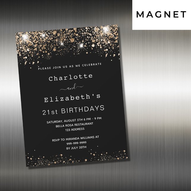 Birthday black gold two persons friends luxury magnetic invitation (Creator Uploaded)