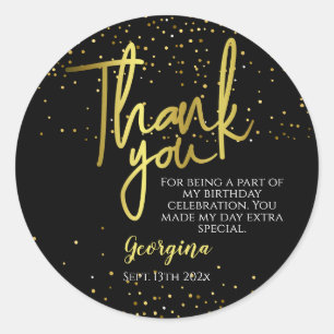 Birthday Black Gold Typography Classic Round Sticker