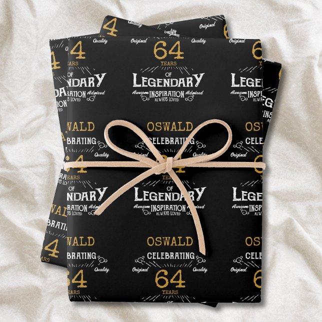 Birthday Black Gold Wrapping Paper Sheet (Personalized black and gold birthday wrapping paper. Any age and add name.)