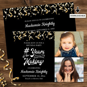 Birthday Black Gold YEARS IN THE MAKING 2 Photo Invitation