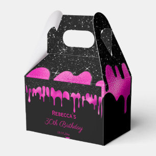 Birthday Black & Hot Pink Drips Glitter Thank You Favour Box