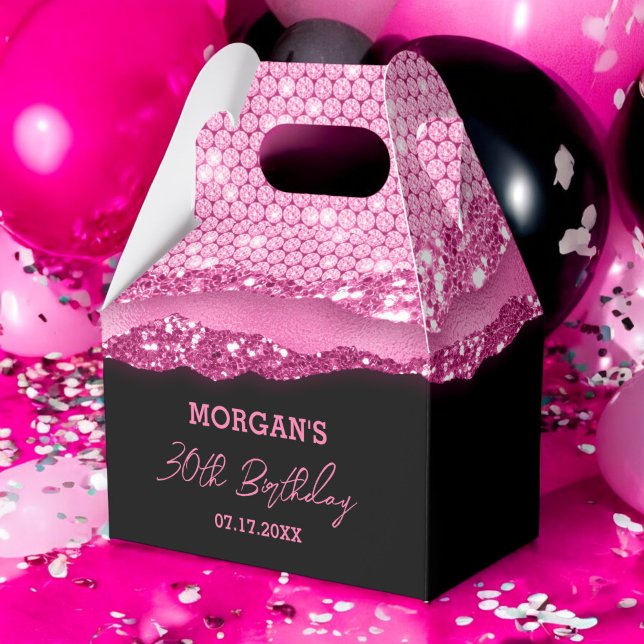 Birthday Black Hot Pink Glitter Name Thank You Favour Box (Creator Uploaded)