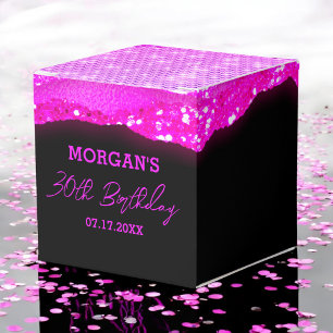 Birthday Black Hot Pink Glitter Name Thank You Favour Box