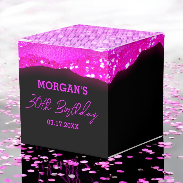 Birthday Black Hot Pink Glitter Name Thank You Favour Box (Creator Uploaded)