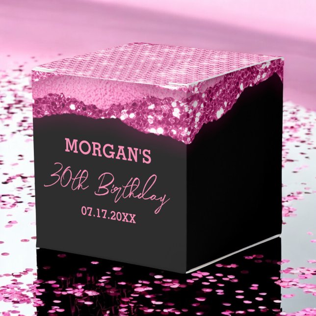 Birthday Black Hot Pink Glitter Name Thank You Favour Box (Creator Uploaded)