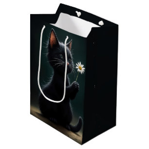 Birthday Black Kitten With a White Daisy Medium Gift Bag