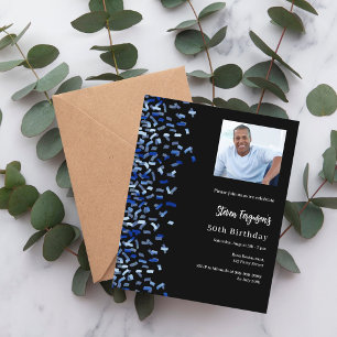 Birthday black navy blue photo invitation
