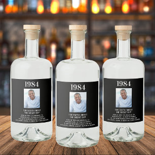 Birthday black photo fun facts bio year birth liquor bottle label