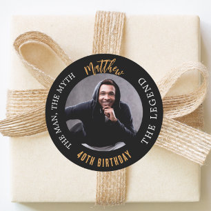 Birthday black photo man myth legend classic round sticker