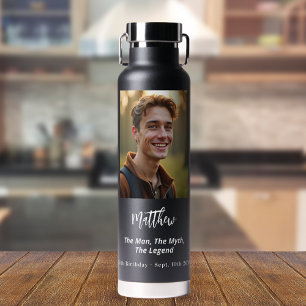 Birthday black photo man myth legend water bottle