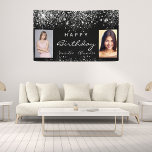 Birthday black photo silver glitter friends twins banner<br><div class="desc">A banner for a girly and glamourous birthday party for two girls, women. A chic black background with faux silver glitter dust. Add your own 2 two photos of the birthday girls. Text: Happy Birthday. The word Birthday and the names are written with a modern hand lettered style script. Can...</div>