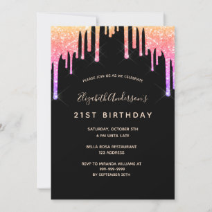 Birthday black pink gold drips invitation
