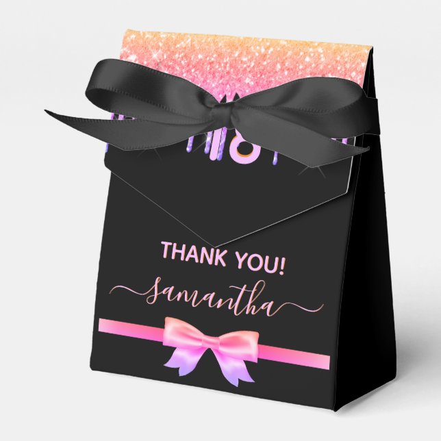 Birthday black pink gold drips thank you favour box (Front Side)