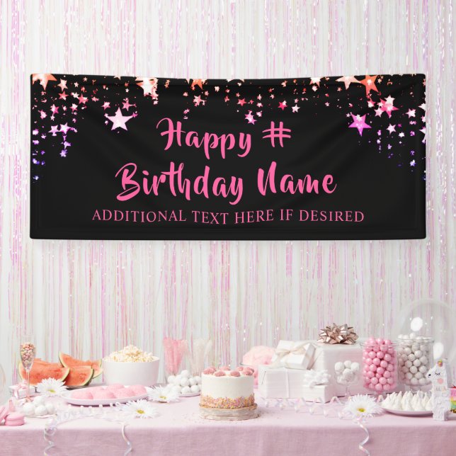 Birthday Black Pink Stars Custom Message Banner (Party)
