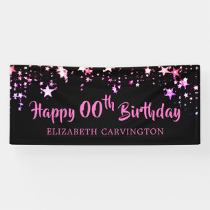 Birthday Black Pink Stars Personalised Banner