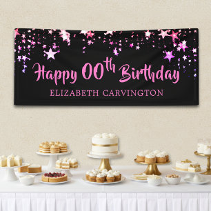 Birthday Black Pink Stars Personalised Banner