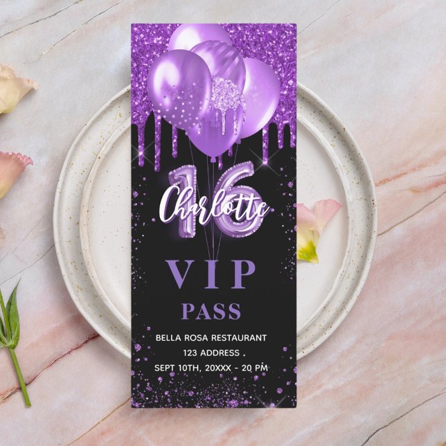 Birthday black purple balloon vip invitation (Creator Uploaded)