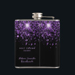 Birthday black purple glitter best friends hip flask<br><div class="desc">A gift for a girly and glamourous 21st (or any age) birthday party. A stylish black background with elegant purple faux glitter dust. The text: The name is written in light purple with a modern hand lettered style script. Personalise and add a name, age 21 and a date. Add your...</div>