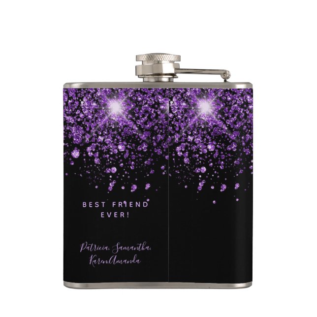 Birthday black purple glitter best friends hip flask (Back)