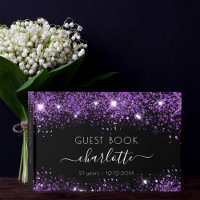 Birthday black purple glitter dust monogram name