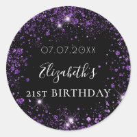 Birthday black purple glitter dust name date