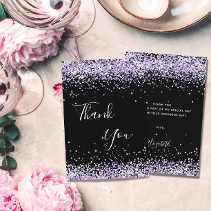 Birthday black purple glitter dust thank you card