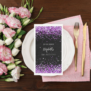 Birthday black purple name napkin