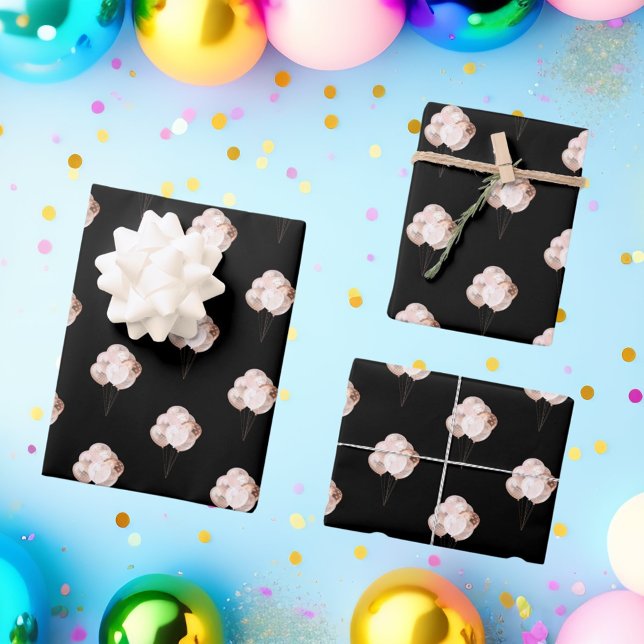 Birthday black rose gold balloons wrapping paper sheet (Creator Uploaded)