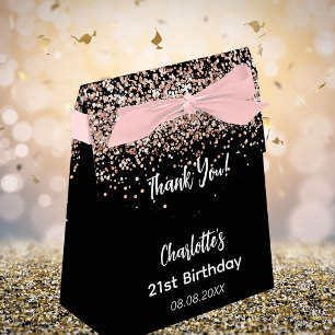 Birthday black rose gold glitter name thank you favour box