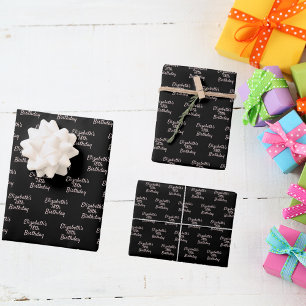 Birthday black rose gold name script minimalist wrapping paper sheet