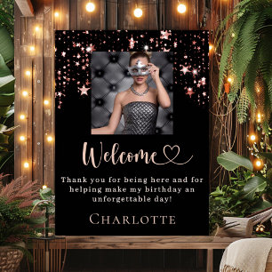 Birthday black rose gold photo stars welcome poster