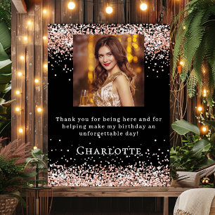 Birthday black rose gold photo welcome poster