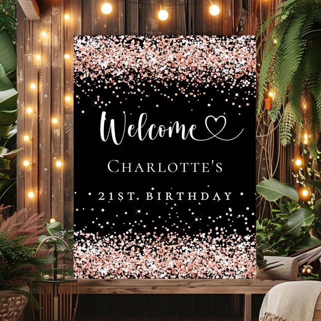 Birthday black rose gold welcome poster (Creator Uploaded)