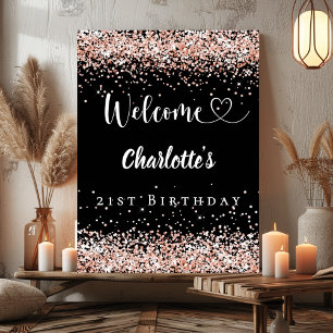 Birthday black rose gold welcome poster